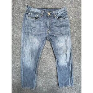Levi's 505 Jeans Mens 36x30 Blue Light Wash Denim Straight Leg Zip Fly Regular